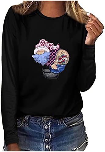 Дамски Ризи с дълъг ръкав в Деня на Св. Валентин, Красиви Върхове с кръгло деколте, Пуловер с Принтом Джуджета във формата