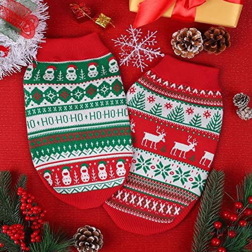 Tiibot/ 2 Опаковане на Коледни Пуловери за домашни любимци, Коледна Зимна Трико с Елени, Снеговиком, Меки Топли Дрехи