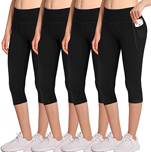 Гамаши Капри MIRITY за момичета с джобове - 4 опаковки Спортни Тренировъчни панталони за Йога, Джогинг, уроци по Танци за Деца