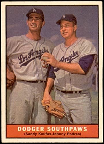 1961 Topps 207 Dodger Левичар Санди Куфакс/Джони Подрес Лос Анджелис Доджърс (Бейзбол карта) EX+ Доджърс