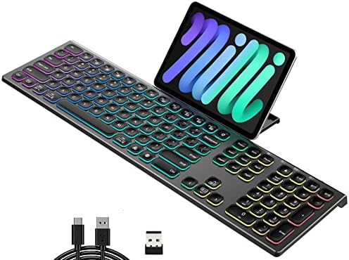 Акумулаторна Bluetooth клавиатура ILAOLIU, Безжична клавиатура в пълен размер с подсветка 2,4 G - Тънка Тиха Ергономична
