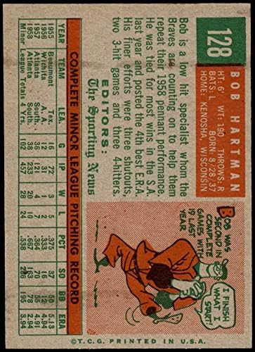 1959 Topps 128 Боб Хартман Милуоки Брейвз (Бейзболна картичка) EX/MT Braves