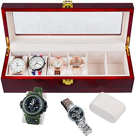 ywduoying Дървена Кутия за часовници с боя-6 Широки Слотове за часа, Органайзер за съхранение на Дървени кутии за часовници,