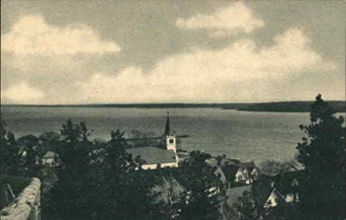 Една точка с скала Кас с църквата Света Ана на Острова Mackinaw, Мичиган, Мичиган Оригиналната Антични Картичка