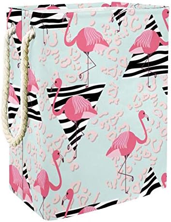 Inhomer Розови Фламинго Зебра Текстурирани Триъгълници 300D Оксфорд PVC, Водоустойчив Кошница за Дрехи, Голяма Кошница