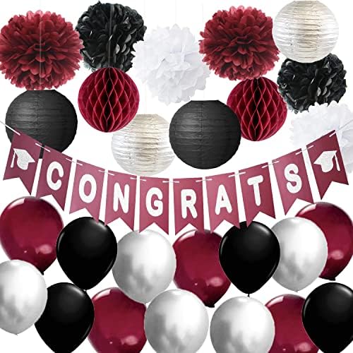 Абитуриентски бижута 2023 Тъмно бордо Черен /Maroon Grad Бордо Черни балони за Декорация за Абитуриентски партита 2023