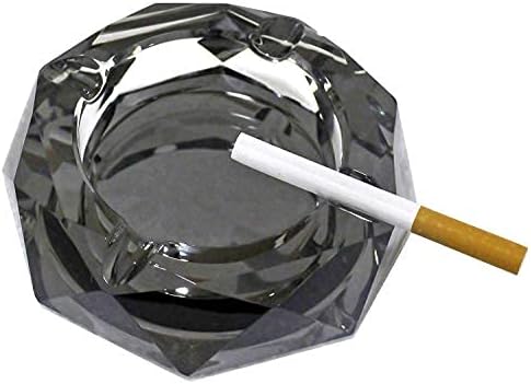 луксозна осмоъгълна пепелник 5.9 инча, модни креативна европейската кристален пепелник, с красив подарък, декорация на терасата за работния плот в офиса (5.9 инча, чер