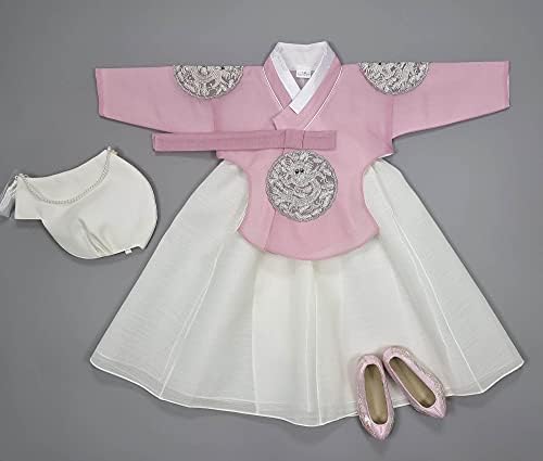 Комплект дрехи за честването на 100-годишнината от Байкила в корейски стил Ханбок за малки момичета, Розово, Слонова