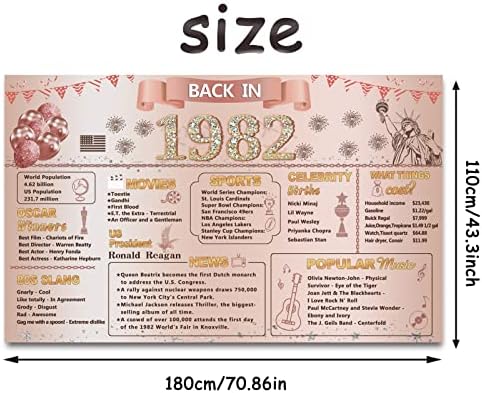 Украса за парти в чест на 41-ия Рожден Ден DARUNAXY от Розово злато, Банер 1982 година, Плакат за партито в чест на 41-годишен Рожден Ден, Много Голям Текстилен Ретро Фон 1982 г.