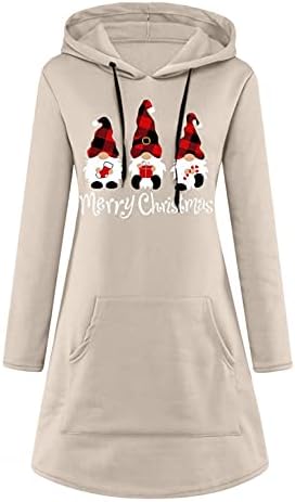 Дамски рокли-качулки iQKA, коледна рокля-hoody с дълъг ръкав, Коледен пуловер с качулка, късо мини-рокля, дълга блуза-туника