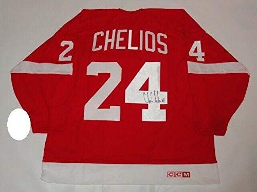 Крис Челиос подписва Фланелка на Купата CCM №24 Детройт Ред Уингс 2002 С лиценз Jsa Coa - Тениски НХЛ с автограф