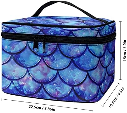 COEQINE Сини козметични чанти с цип, Преносим Косметичка с Шарките на Риба Везни, Голям Голям Чанта за Тоалетни Принадлежности,
