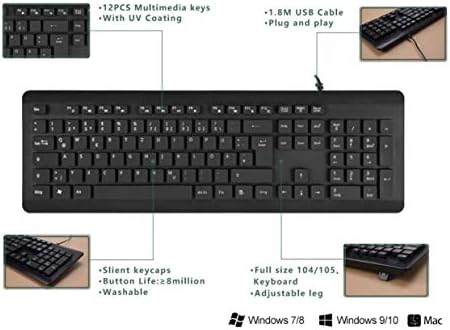 Клавиатурата на BoxWave, съвместима с ASUS TUF Gaming F15 (15,6 инча) - Водоустойчив USB-клавиатура, моющаяся Водоустойчив
