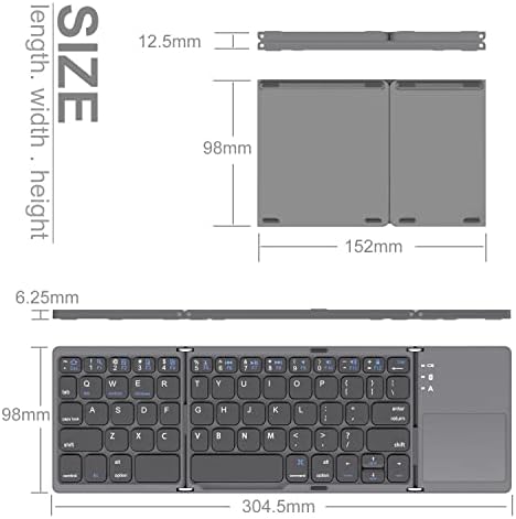 Сгъваема Bluetooth клавиатура Gimibox Джобен размер, Преносима Безжична мини клавиатура БТ със сензорен панел за Android,