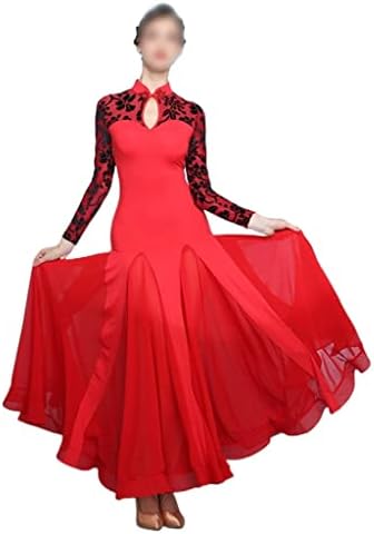 JKUYWX Танцово рокля Национален стандарт За жени За Балните танци С дълги ръкави с Кадифени Костюми, за да се изяви в