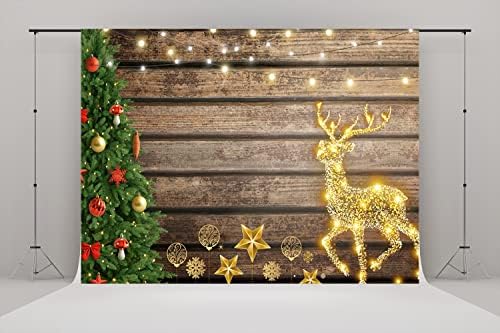 7X5ft Коледен Ретро Дървена Фон Коледно Дърво, Коледни Светлини лосове Дядо Коледа Малка Звезда Фон за Семейна Фестивала