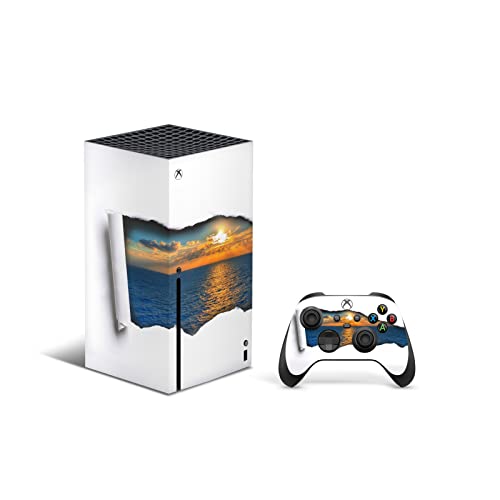 ZOOMHITSKINS, който е съвместим за Xbox Series X Кожа, Корица Series X Skin, Океан, Спокоен пейзаж, Залез, Издръжлив