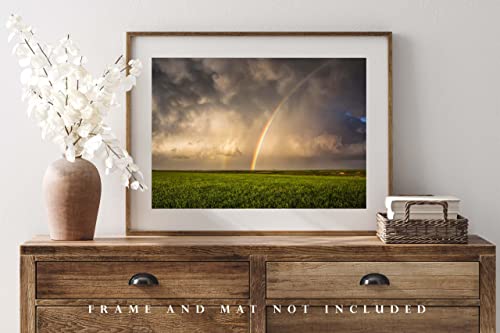 Снимка на буря, Принт (без рамка), Изображението на Дъгата, заканчивающейся върху Зеленото поле в Пролетен ден, в Оклахома,
