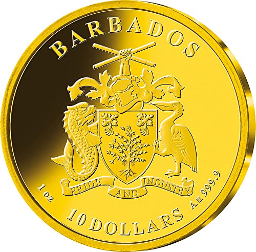 2022 DE The Royal Наследство PowerCoin От кралицата на краля 1 Унция Златна монета 10 $ Барбадос 2022 Proof