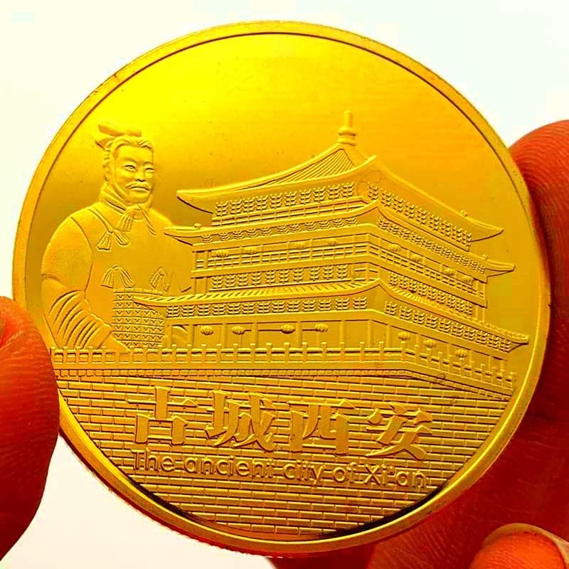 Монети от Древен Китайски град Сиан, Туристически Медалите, Теракота Воини, Позлатени Монети 45 мм, Възпоменателни Монети,
