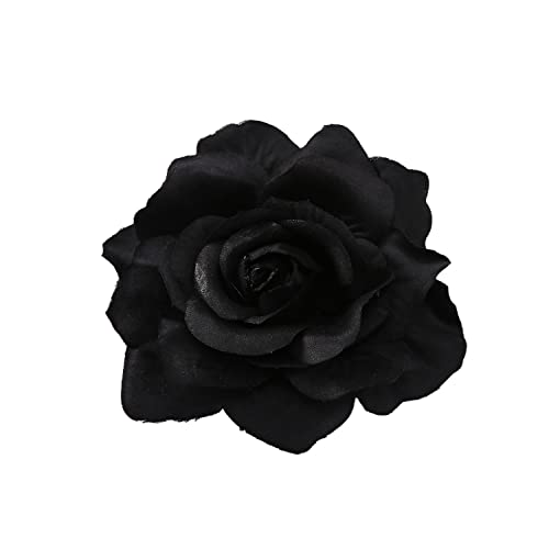 Черните фиби за коса с цвете роза за жени, брошки с цветя на роза, щипки за коса с цветен модел за момичета, щипки за