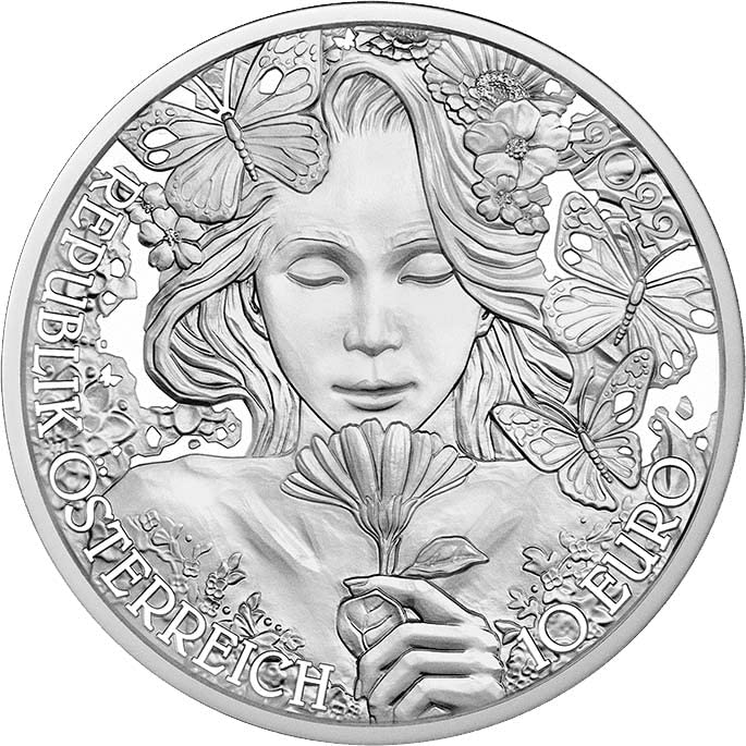 2022 DE Езика на цветята Австрия PowerCoin Невен Езика на цветята ½ Унция Сребърна монета от € 10 Евро Австрия 2022 Proof