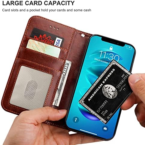 Bocasal свалящ-портфейл за iPhone 14 Pro Max с RFID Заключване, Отделение за карти, Титуляр, Магнитна Поставка от Изкуствена