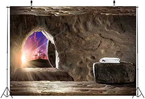 CORFOTO Плат 9x6 фута Фон с Разпятието Снимка на Връх Пещера Кръст и Възкресението на Исус Спасение Библията Бог Фон