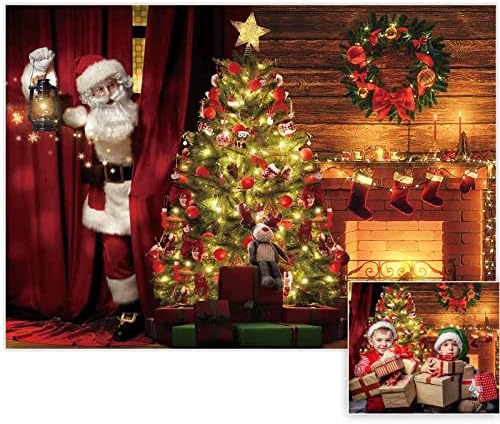 Allenjoy Коледен Фон За Снимки на Дядо Коледа Зимна Коледна Елха Фон За Камина Реколта Празнична Фотобудка Портрет на