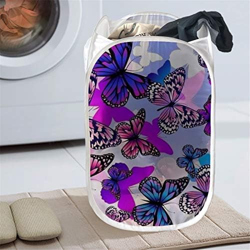 Сгъваема Тъканта, Кошница за дрехи Howilath Purple Butterfly, Сгъваема Чанта за дрехи, Сгъваема Кутия за пране - L