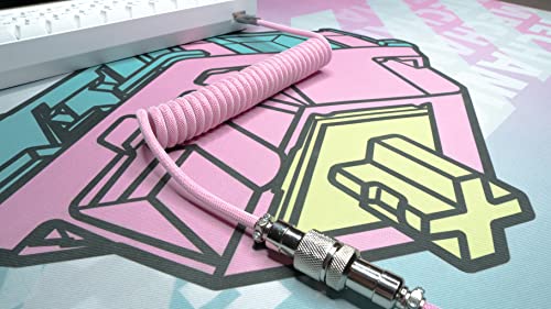 Secret Deguchi 1,8 м Спирален кабел Type-C за да се свържете механична клавиатура USB A TPU с подвижен конектор Aviator за игри клавиатура и мобилен телефон (Цъфнал розов)