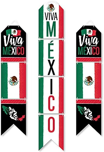 Голяма точка щастие Viva Mexico - Окачени Вертикални Хартиени Дръжки на Банери - Комплект за Декорация на стените в Чест