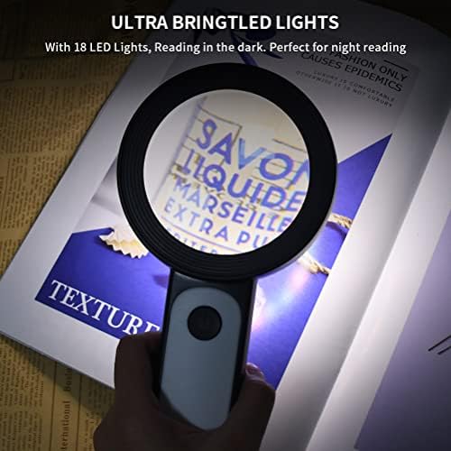 BUYGOO Лупа със светлина, 30-Кратно Ръчно Голямо Увеличително стъкло, 18LED Студена и Топла светлина с 3 Режима, лупа