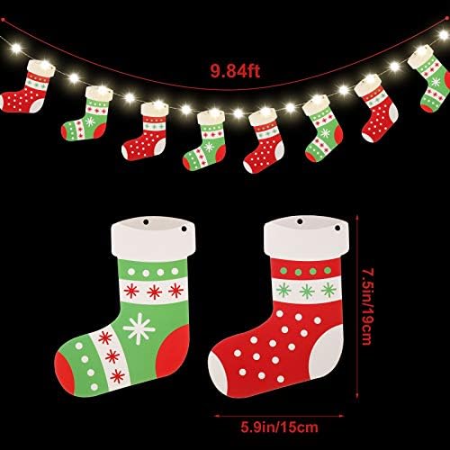 Коледен Комплект Бижута за Банери, Коледни Червено-Зелени Чорапи, Банер, Висящи Гирлянди от Овсянок, 9,84 Фута, Лампа