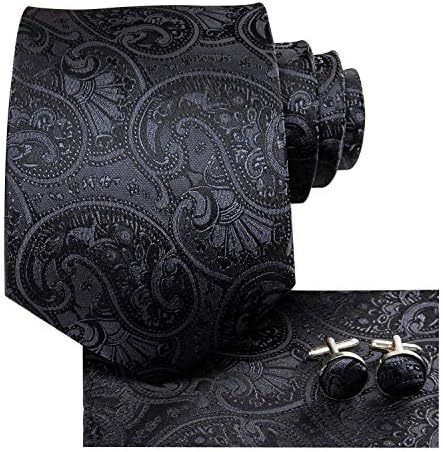 Комплект от копринени вратовръзки с pattern Пейсли и квадратни копчета за ръкавели в джобовете си.
