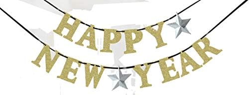Уникален Лента Банер с Поздравления за Нова Година с Блестящи Хартиени Букви