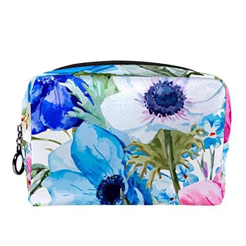 TBOUOBT Козметични чанти, козметични Чанти за жени, Малки Пътни Чанти за Грим, Акварели, Сини и Розови Цветя